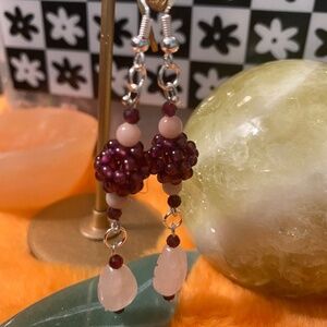 Rose berry dangling earrings